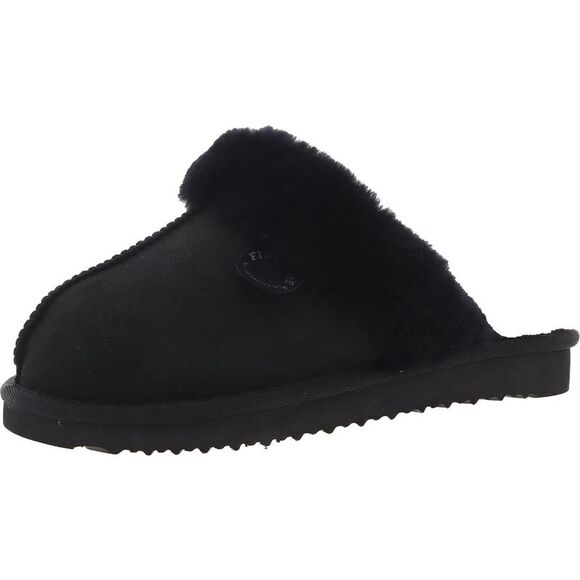 Fireside by Dearfoams Womens Black Faux Fur Suede Slide Slippers New - Picture 1 of 2